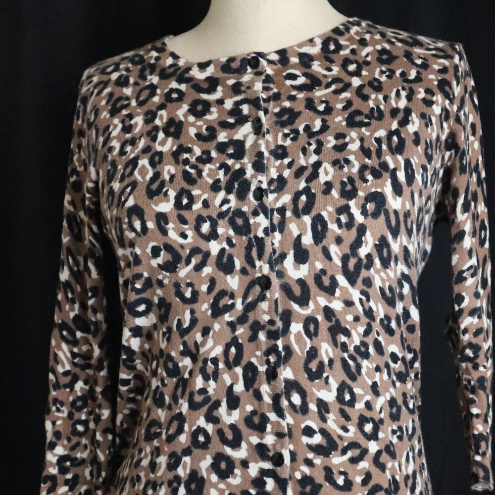 Merona Womens Small Leopard Print Thin Cardigan Sweater 3/4 Sleeves Button Down